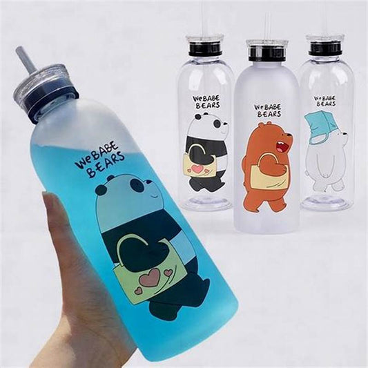 panda water bottle with cap and straw