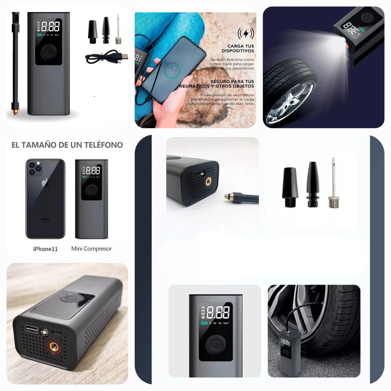 3in1 Chargeable car air compressor/flash/power bank