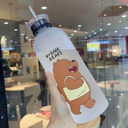 panda water bottle with cap and straw