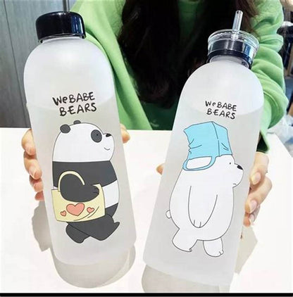 panda water bottle with cap and straw