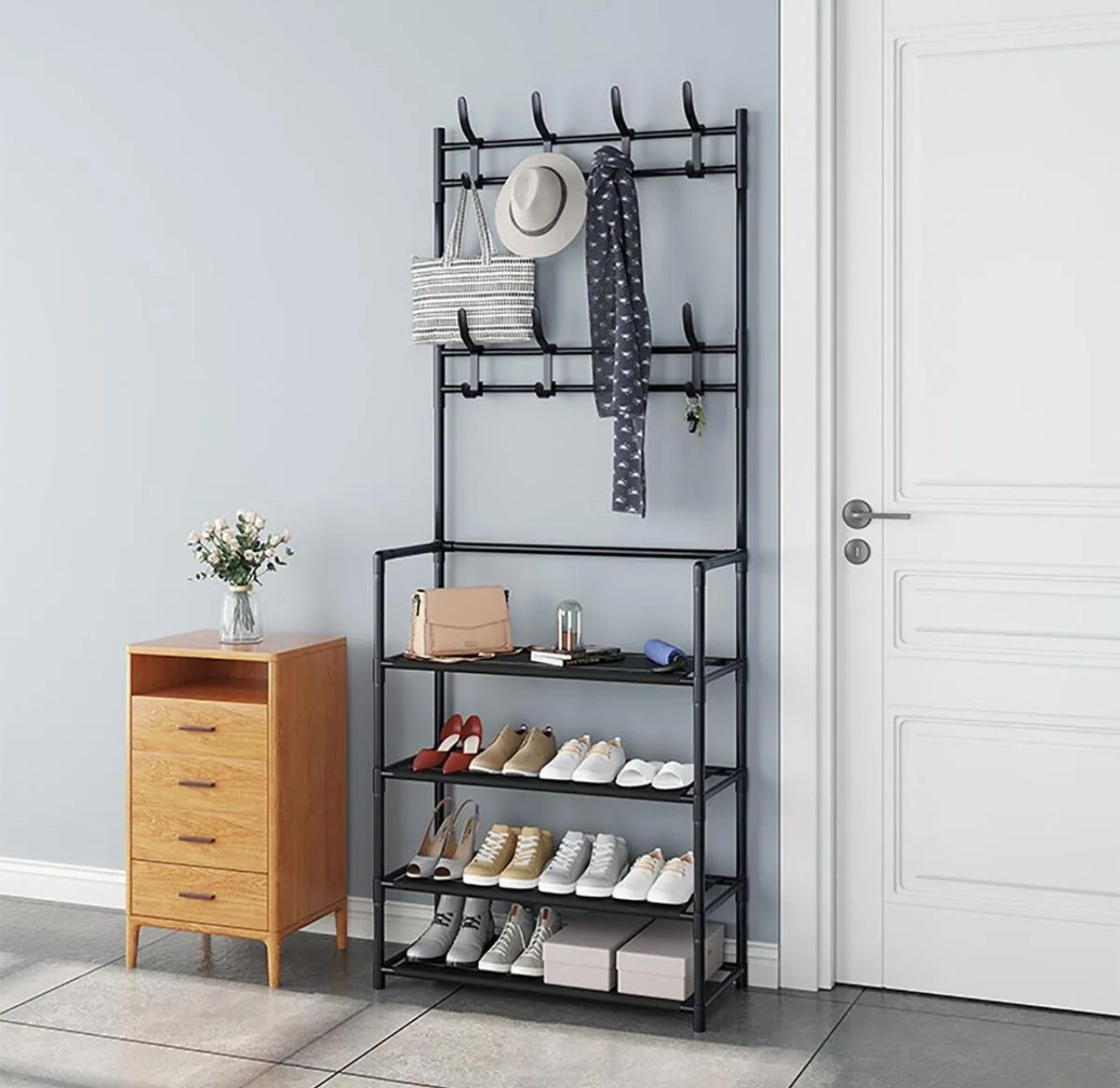 Shoe Rack With Coat Hanger